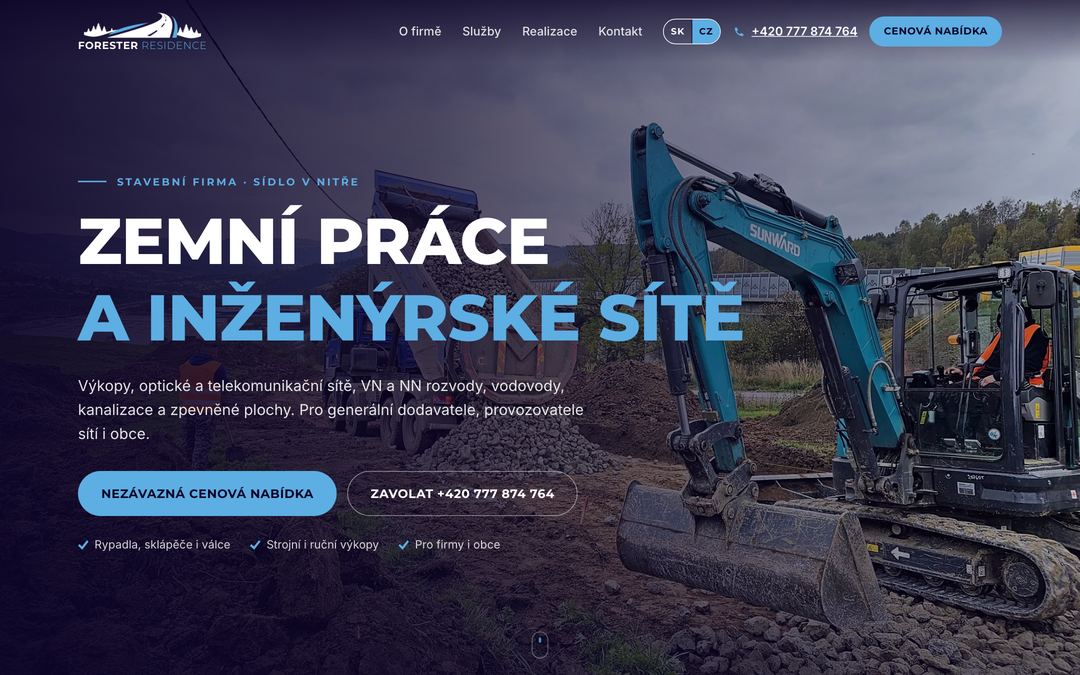 Živý web Forester Residence, zemní práce a inženýrské sítě v Nitře