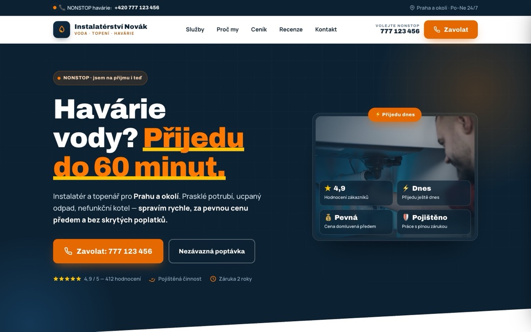 Náhled webu Instalatérství Novák