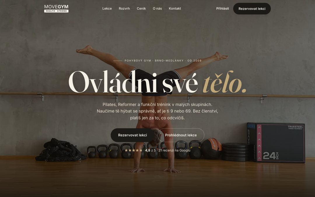 Živý web MoveGym Brno, pohybové studio v Medlánkách